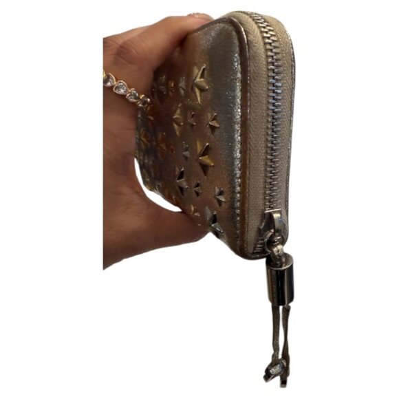 Jimmy Choo Metallic Leather Star Stud Zip Long Wallet - Picture 3 of 5